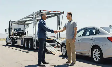 Vehicle owner beside their delivered car in Sun Valley, Nevada, United States