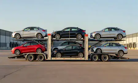 Car transporter parked in an industrial area of Sun Valley, Nevada, United States