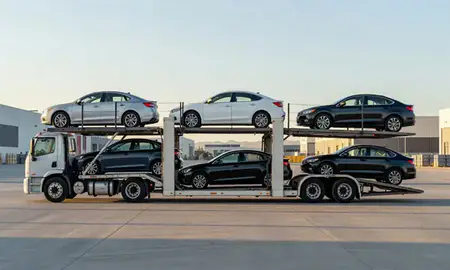 Car transporter parked in an industrial area of Sunrise Manor, Nevada, United States