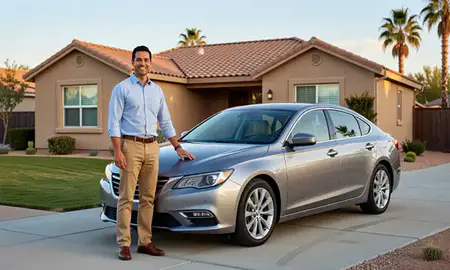 Customer with their delivered car in Winchester, Nevada, United States