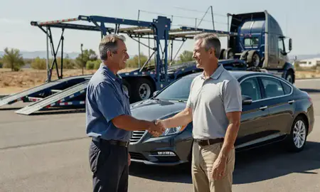 Vehicle owner beside their delivered car in Winchester, Nevada, United States