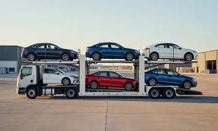 Car transporter parked in an industrial area of Winchester, Nevada, United States