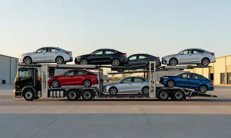 Car transporter parked in an industrial area of Winnemucca, Nevada, United States