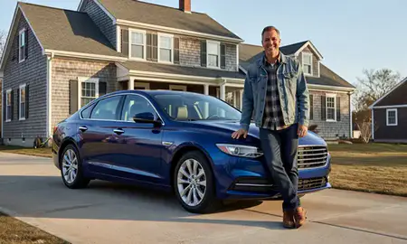 Customer with their delivered car in New Hampshire, United States
