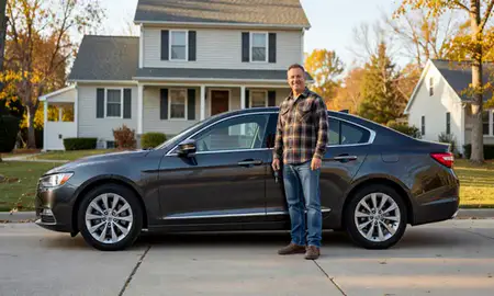 Car delivered to a driveway in New Hampshire, United States