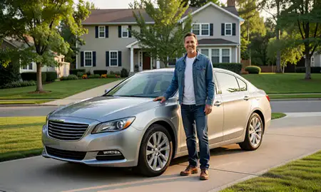 Customer with their delivered car in Berlin, New Hampshire, United States