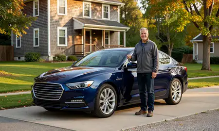Car delivered to a driveway in Berlin, New Hampshire, United States