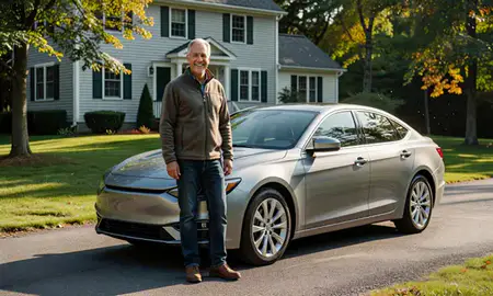 Customer with their delivered car in Center Ossipee, New Hampshire, United States