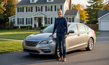 Customer with their delivered car in Concord, New Hampshire, United States