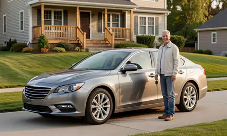 Car delivered to a driveway in Concord, New Hampshire, United States