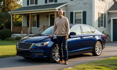 Customer with their delivered car in Contoocook, New Hampshire, United States