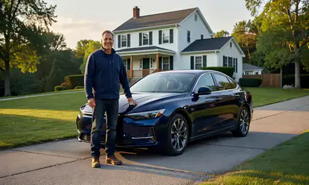 Customer with their delivered car in Franklin, New Hampshire, United States