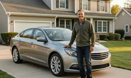 Customer with their delivered car in Groveton, New Hampshire, United States