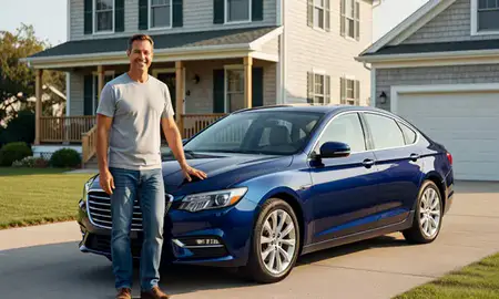 Customer with their delivered car in Hampton Beach, New Hampshire, United States