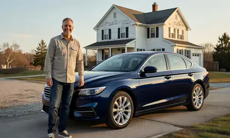 Customer with their delivered car in Keene, New Hampshire, United States