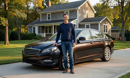 Customer with their delivered car in Klondike Corner, New Hampshire, United States