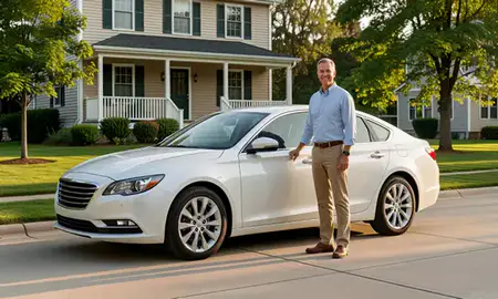 Customer with their delivered car in Laconia, New Hampshire, United States