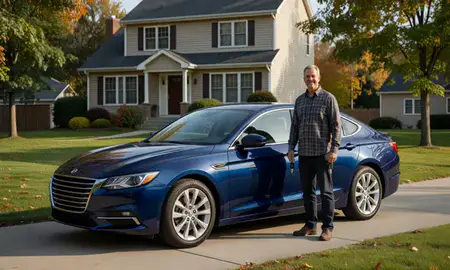 Car delivered to a driveway in Lebanon, New Hampshire, United States