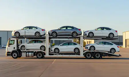 Car transporter parked in an industrial area of Lebanon, New Hampshire, United States