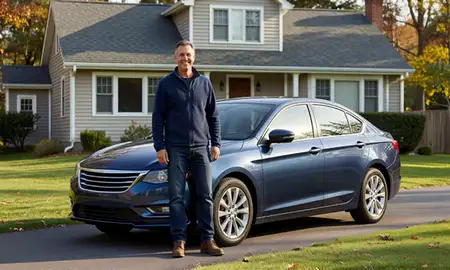 Customer with their delivered car in Manchester, New Hampshire, United States