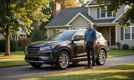 Car delivered to a driveway in Manchester, New Hampshire, United States