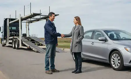 Vehicle owner beside their delivered car in Manchester, New Hampshire, United States