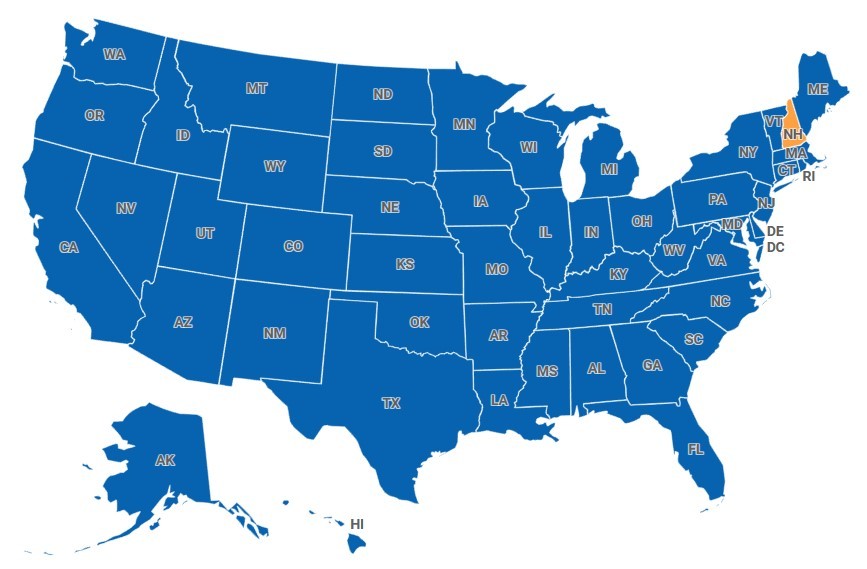 Map of New Hampshire, USA