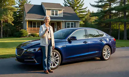 Car delivered to a driveway in Mountain Lakes, New Hampshire, United States