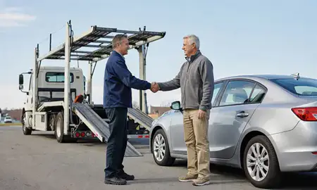 Vehicle owner beside their delivered car in Nashua, New Hampshire, United States