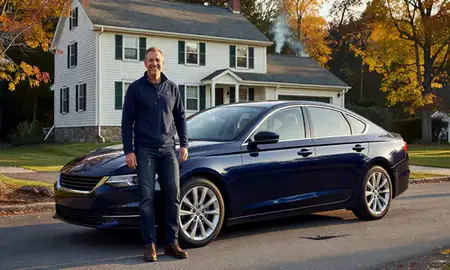 Customer with their delivered car in North Conway, New Hampshire, United States
