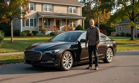 Car delivered to a driveway in North Conway, New Hampshire, United States