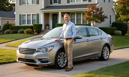 Customer with their delivered car in Pinardville, New Hampshire, United States