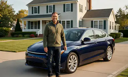 Customer with their delivered car in Portsmouth, New Hampshire, United States