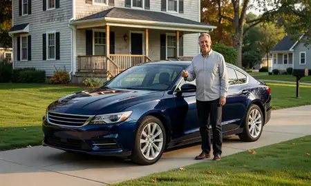 Car delivered to a driveway in Portsmouth, New Hampshire, United States