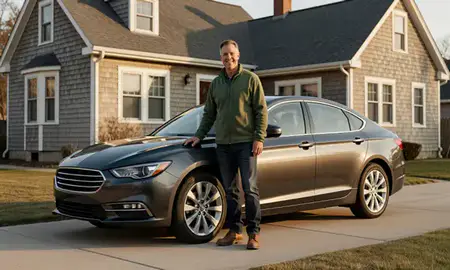 Customer with their delivered car in Rochester, New Hampshire, United States