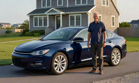 Car delivered to a driveway in Seabrook Beach, New Hampshire, United States
