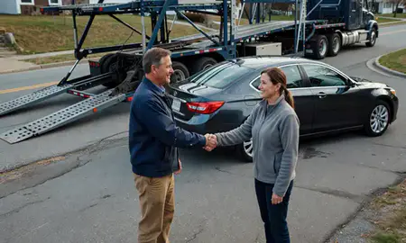 Vehicle owner beside their delivered car in Somersworth, New Hampshire, United States