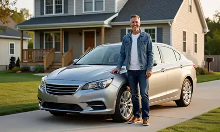 Customer with their delivered car in South Hooksett, New Hampshire, United States