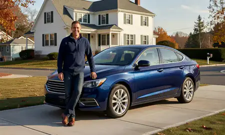 Customer with their delivered car in Tilton Northfield, New Hampshire, United States