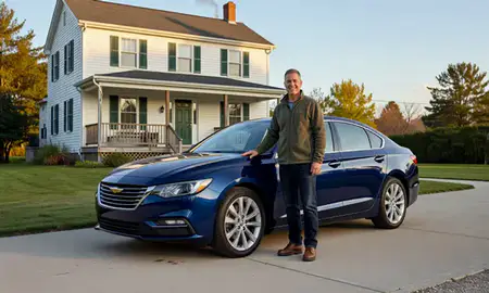 Customer with their delivered car in West Swanzey, New Hampshire, United States