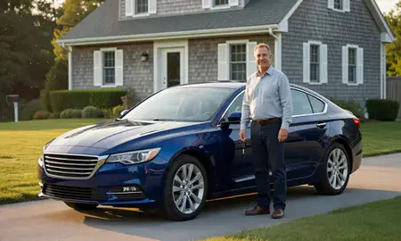 Car delivered to a driveway in West Swanzey, New Hampshire, United States