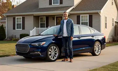 Customer with their delivered car in New Jersey, United States