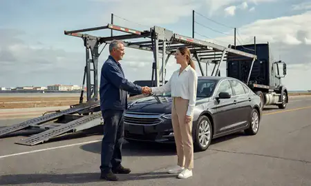 Vehicle owner beside their delivered car in Atlantic City, New Jersey, United States
