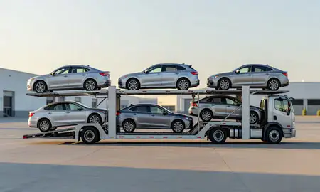Car transporter parked in an industrial area of Atlantic City, New Jersey, United States
