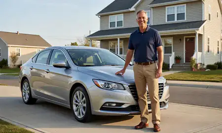 Customer with their delivered car in Bayonne, New Jersey, United States