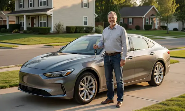 Car delivered to a driveway in Clifton, New Jersey, United States