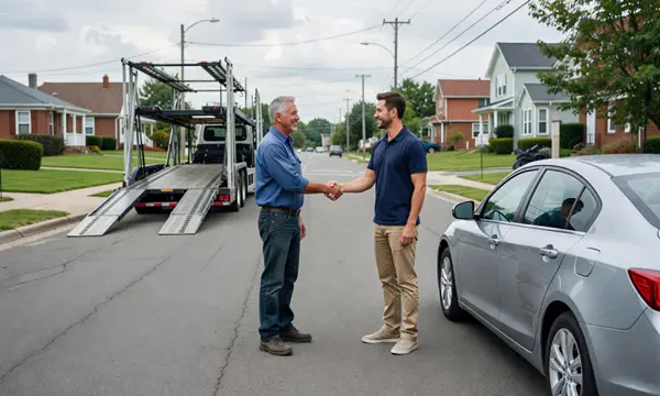 Vehicle owner beside their delivered car in Clifton, New Jersey, United States
