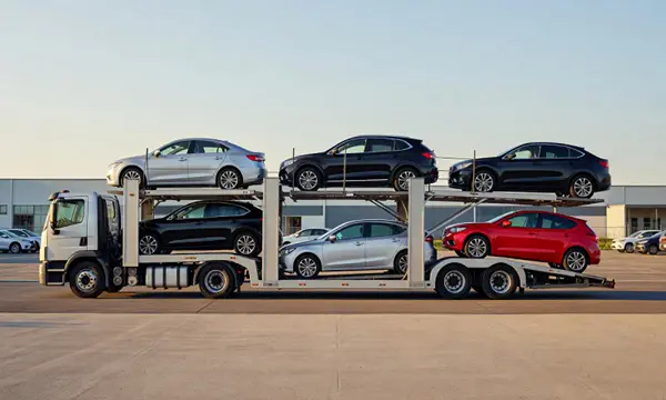 Car transporter parked in an industrial area of Clifton, New Jersey, United States