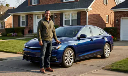 Customer with their delivered car in East Orange, New Jersey, United States