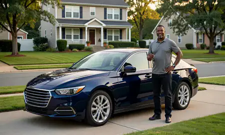 Car delivered to a driveway in East Orange, New Jersey, United States